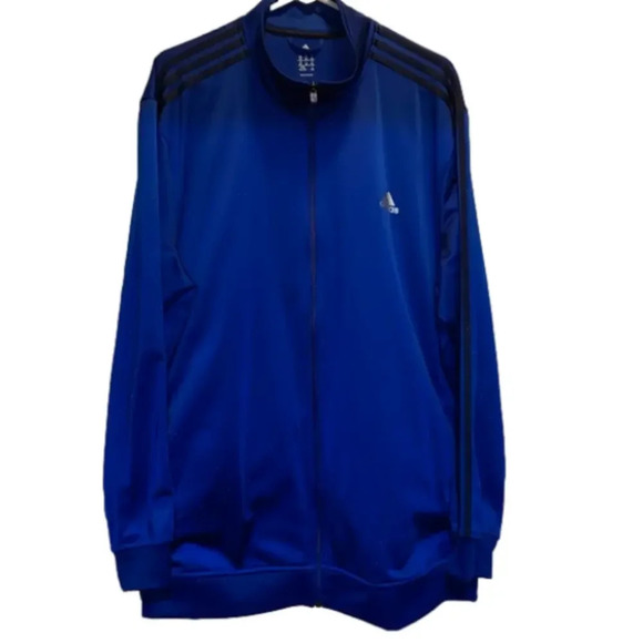 Adidas Full Zip Men’s XXL Blue 3 Striped Sweatshirt Polyester - Picture 1 of 7